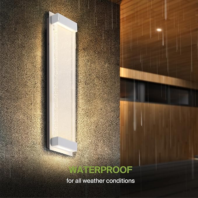 ASD LED 24 Inch Bubble Glass Wall Light Fixture | 22W 530LM 3000-5000K 100-277V | 3CCT, Waterproof, Dimmable, Up-Down Glow, ETL Listed | Exterior Flush Mount Sconce, Outdoor Lighting | White