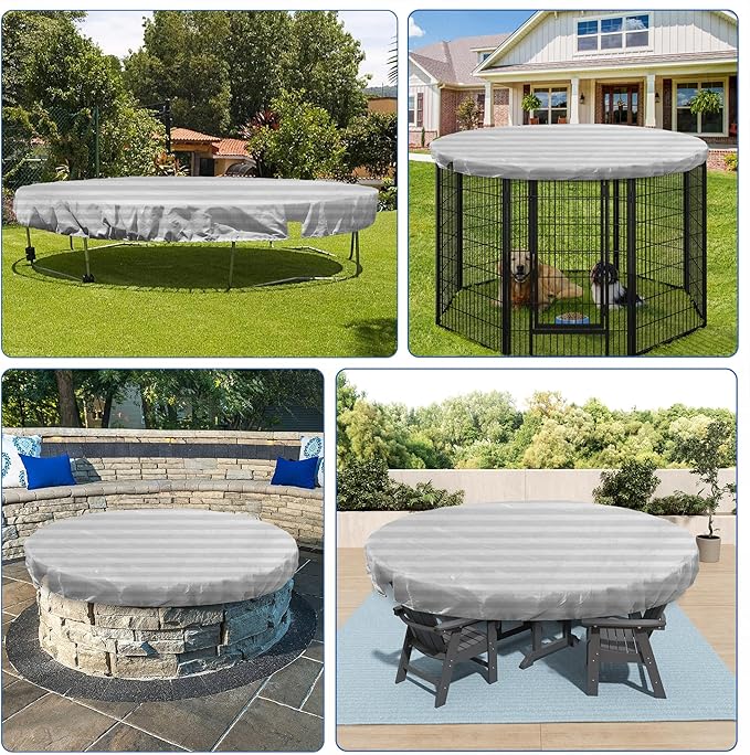 ECOOPTS 12 ft Round Pool Cover for Above Ground Pools, Swimming Pool Cover Protector Winter Safety Cover (Gray White Stripes)