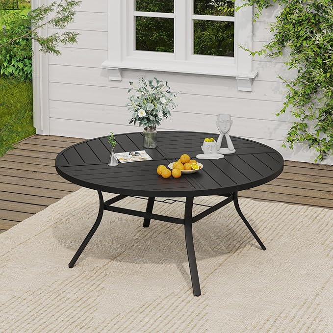 VICLLAX Outdoor Patio Round Dining Table, 54"x 54" Spliced Metal Tabletop for Deck Lawn Garden Backyard, Black