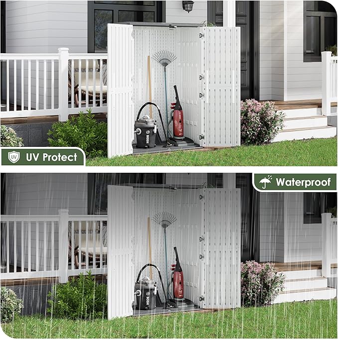 KAMABOKO Outdoor Storage Cabinet 55 Cu.Ft Outdoor Trash Can Storage Shed Waterproof Horizontal Storage Shed Outdoor Storage for Backyard, Patio, Poolside (White)