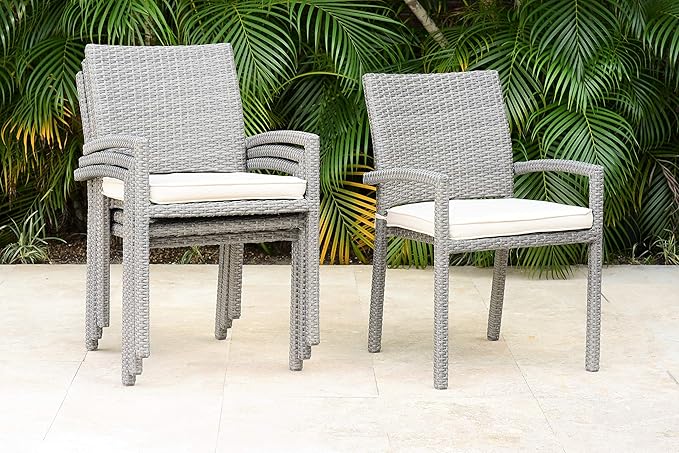 Amazonia Jefferson 13-Piece Patio Extendable Dining Table Set | Light Grey Wicker Chairs | Ideal for Outdoors and Indoors