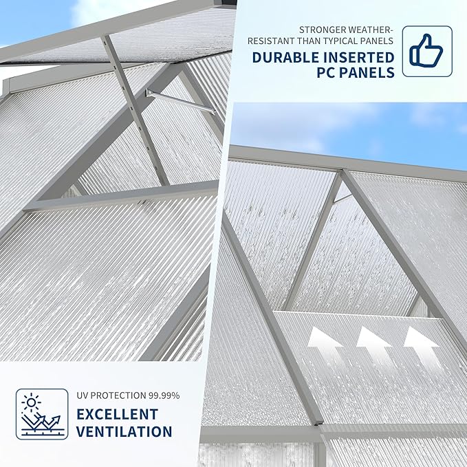 8'X16' Aluminum-Framed Polycarbonate Greenhouse, Heavy Duty Polycarbonate Greenhouse with Quick Setup Structure and Roof Vent, Large Enhanced Aluminum Greenhouses Kit for Outdoors
