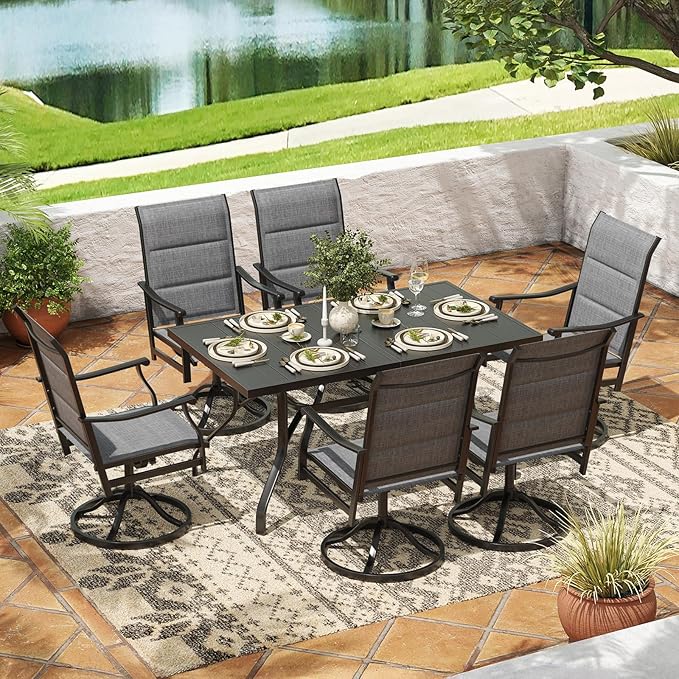 Soohow Swivel Outdoor Dining Chairs Set of 8, Patio Swivel Dining Chair with Textilene Fabric, Outdoor Metal Armchair All Weather Resistant, Ergonomic Comfort, Perfect for Patio, Backyard, Balcony