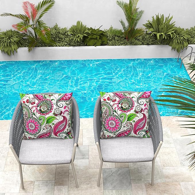 WOLKI Waterproof Outdoor Pillows 20x20 Feather and Down Filled Throw Pillow for Patio Furniture, Outside Decorative Pillow Set of 2 Flower