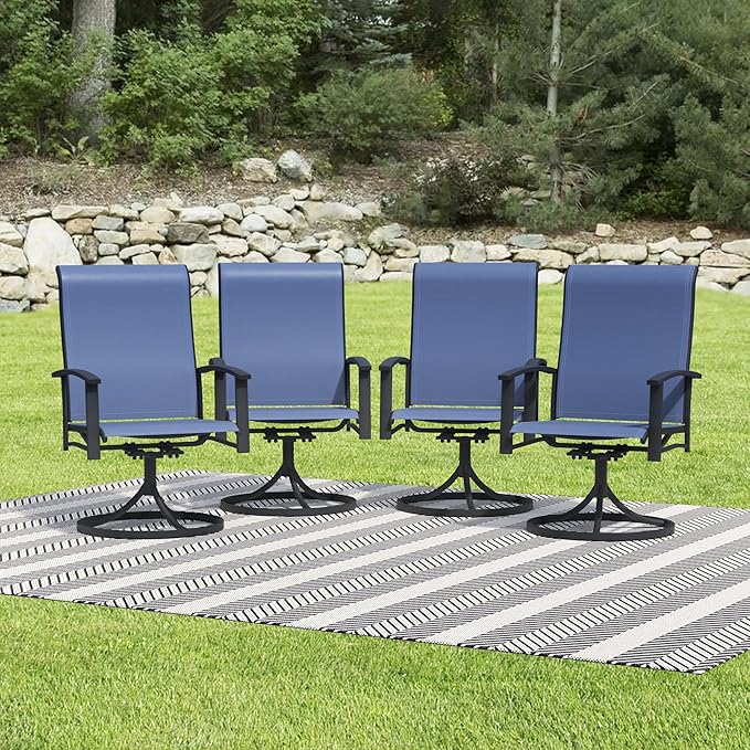 Patio Swivel Chairs Set of 4, Outdoor Swivel Chairs with Armrest, High Back Patio Chair with Metal Frame, All-Weather Outdoor Dining Chair for Deck, Porch and Lawn, Blue