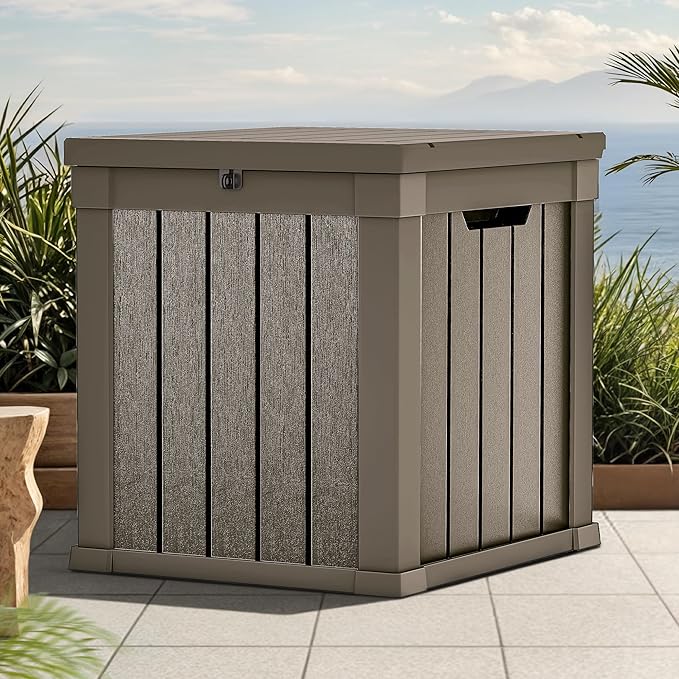 GOOBED Outdoor Storage Box, Weather-Resistant Resin Deck Box, 51-Gallon Storage Container for Patio Cushions, Pool Accessories, Garden Tools, Lockable, Easy Maintenance, Taupe