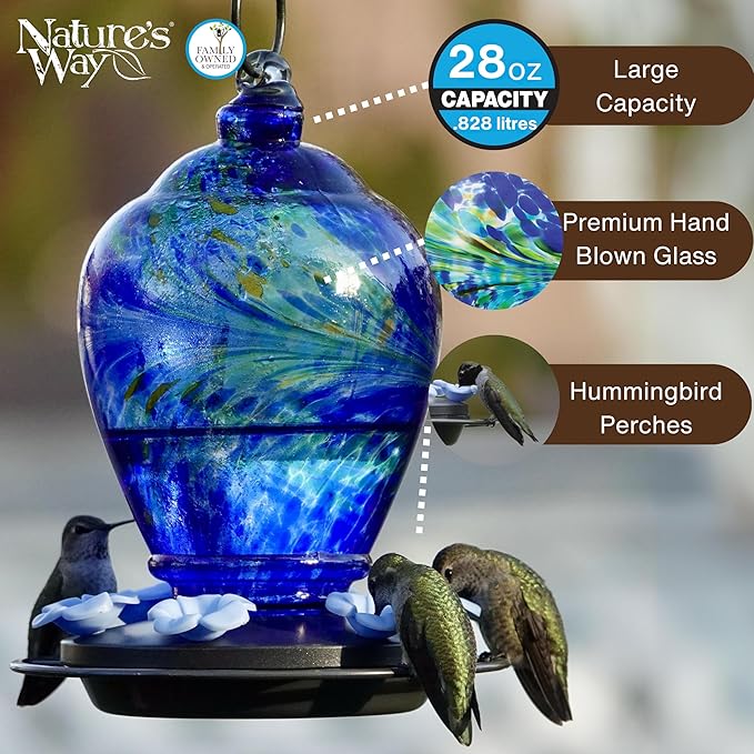 Nature's Way Bird Products AGF2 Hand Blown Artisan Gravity Spring Rain Hummingbird Feeder