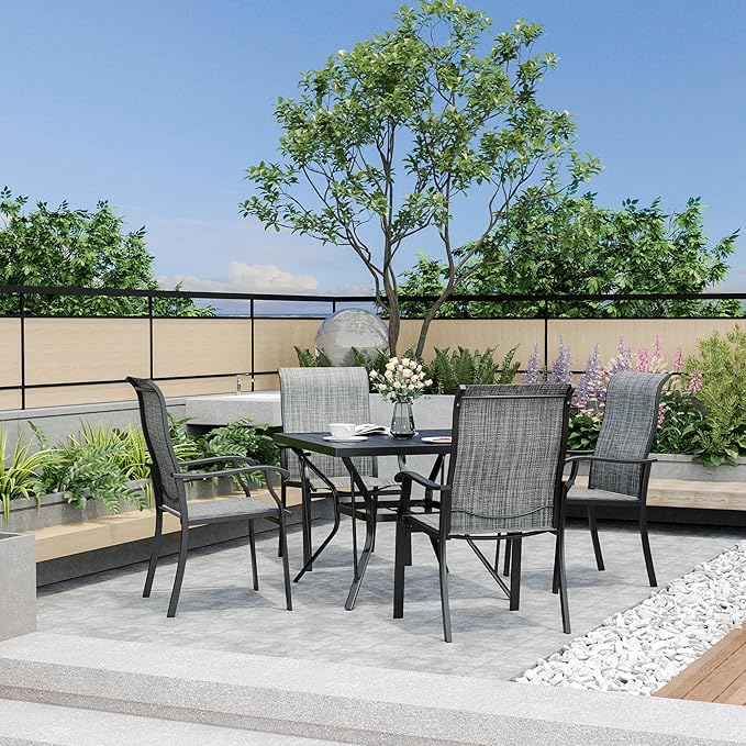 Pamapic Patio Chairs Set of 4, All-Weather Textilene Ergonomic Outdoor Dining Chairs for Garden Backyard Poolside Deck, Gray