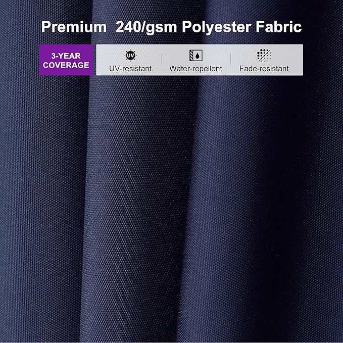 PURPLE LEAF 9' × 9' Patio Cantilever Umbrella with Base Outdoor Square Adjustable Offset Umbrellas with 360-degree Rotation and 8 Heavy Duty Metal Ribs for Garden Deck Pool Navy Blue