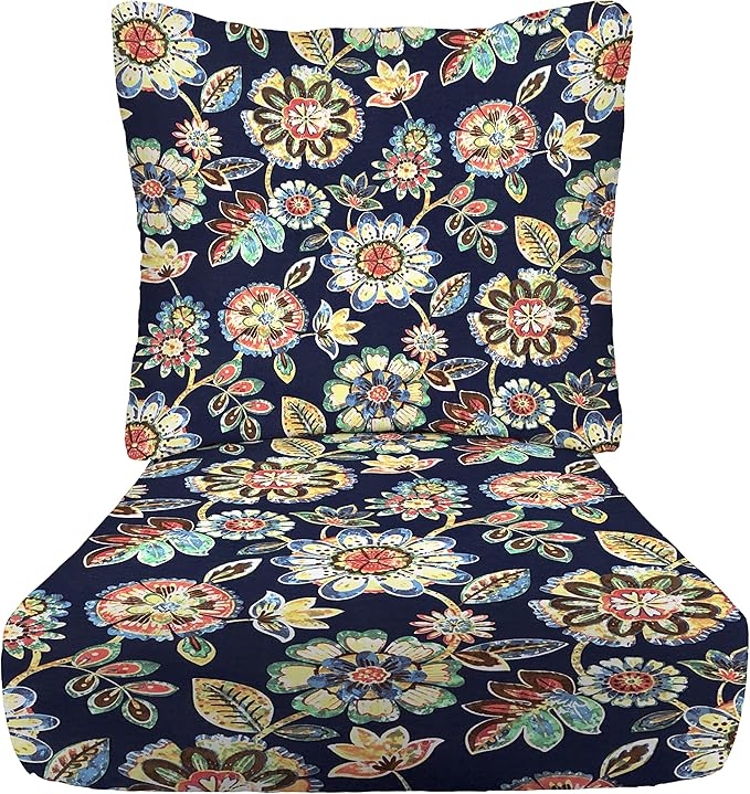 RSH DECOR: Deep Seating Cushion with Pillow Back | 23” x 26” Seat | All-Weather Spun Fabric | Water and Fade-Resistant | Outdoor Chair Cushion Set for Patio Furniture | Daelyn Navy