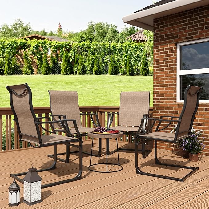 Amopatio Dining Chairs Set of 4, Patio Dining Chairs for All Weather, Breathable Garden Outdoor Furniture for Backyard Deck, Light Brown