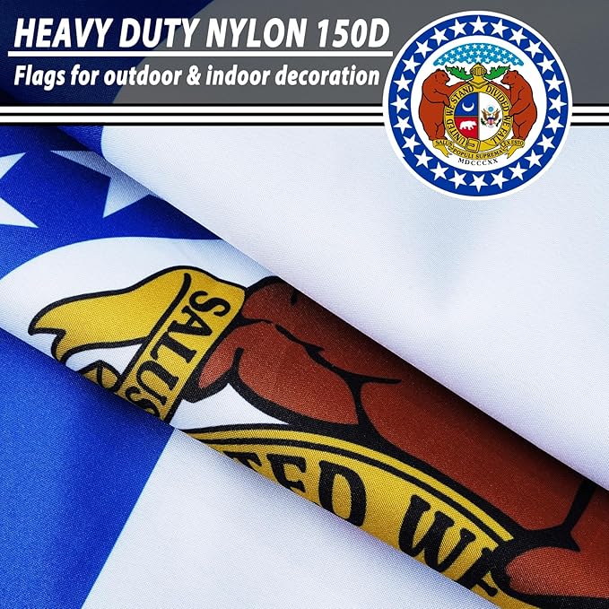 FLAGWIN Missouri Flag 3x5 FT - 3 Ply Double Sided Polyester Flags with Brass Grommets - Vivid Color and Fade Proof State of Missouri Flag 3x5 Outdoor
