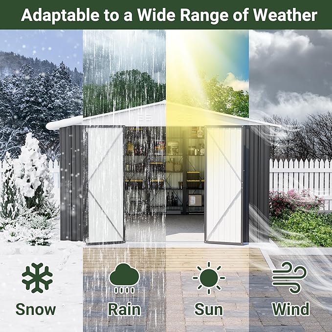 Polar Aurora 12x10 FT Outdoor Storage Shed, Metal Garden Shed with with Updated Frame Structure, Tool Sheds for Backyard Garden Patio Lawn, White