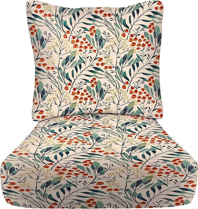 RSH DECOR Deep Seating Cushion with Pillow Back | 25” x 25.5” Seat | Water and Fade-Resistant Spun Fabric | Outdoor Chair Cushion Set for Patio Furniture | Gould Multi