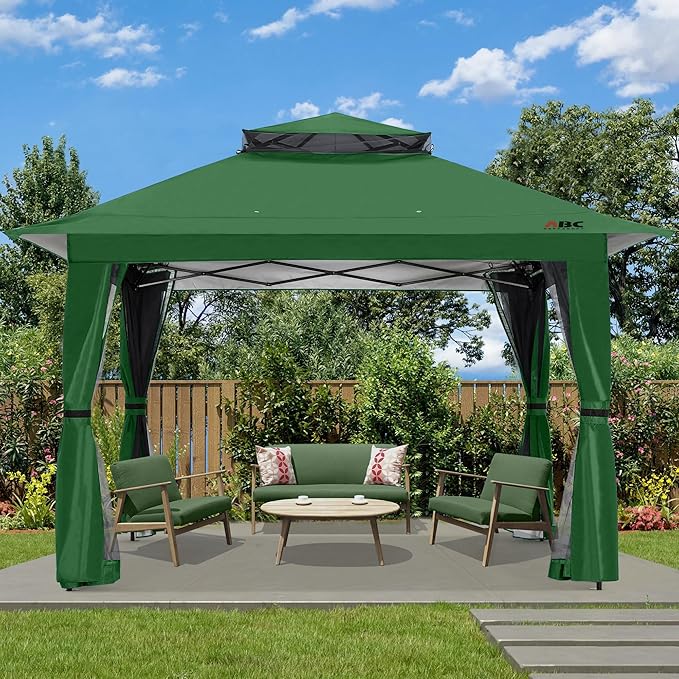 ABCCANOPY 13x13 Pop Up Gazebo, Outdoor Canopy Tent, Instant Screened Shelter with Mosquito Netting for Patio, Garden, Backyard, Party, Camping (Forest Green)