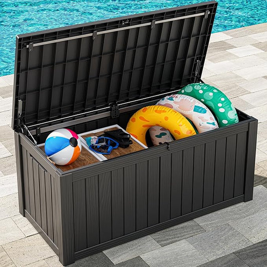Outdoor Storage Box, Resin Deck Boxes Indoor and outdoor, Waterproof Storage Box Lockable Lid (Black, 120 Gallon)