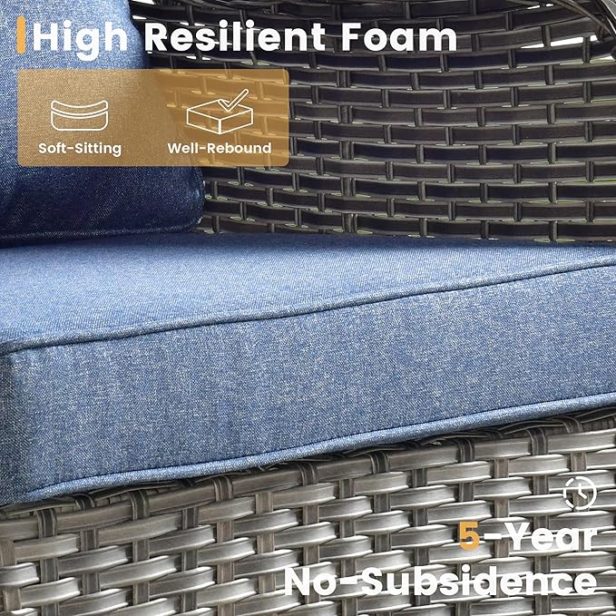 HOOOWOOO Patio Furniture Set,5 Piece Outdoor Furniture Set,Wicker Patio Conversation Couch Chairs Ottoman Set,Denim Blue