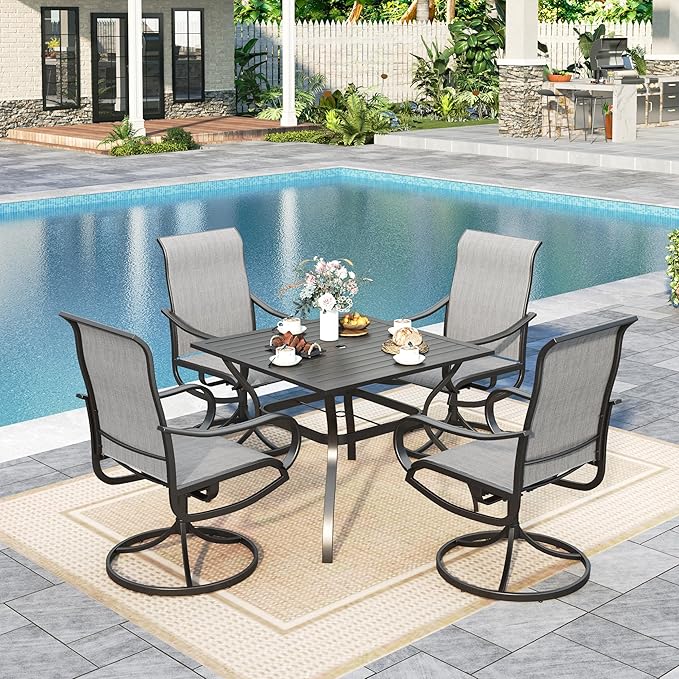 Sophia & William Patio Chairs Set of 4, Swivel Outdoor Chairs Textilene Patio Dining Chairs Heavy Duty with Metal Frame Support 300lbs for Lawn Yard Garden All Weather Grey