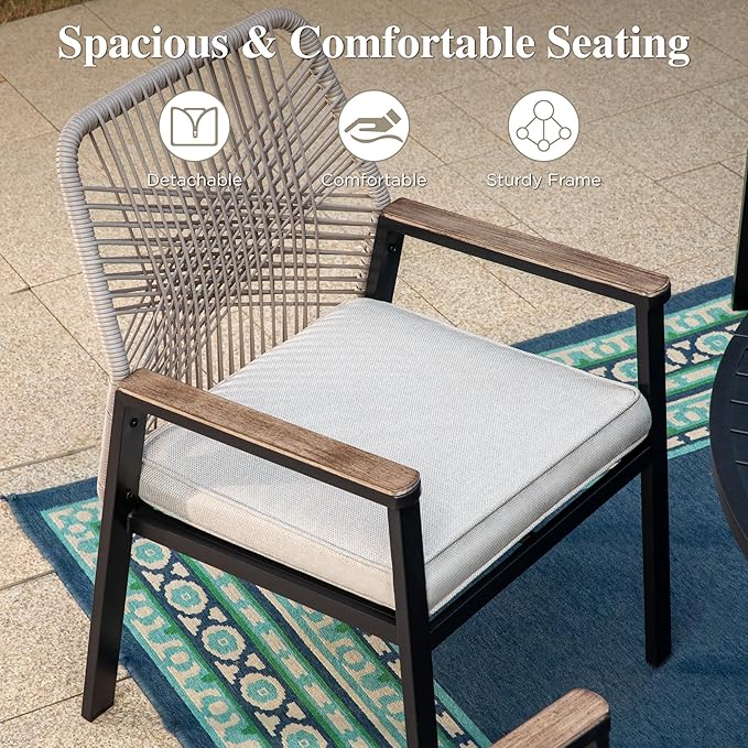HERA'S HOUSE 9 Pieces Patio Table and Chairs Set, Outdoor Dining Set for 8, 8 x Cushioned Rattan Patio Chairs and 1 x Extendable Dining Table, Outdoor Rattan Dining Table Set for Lawn Garden Backyard