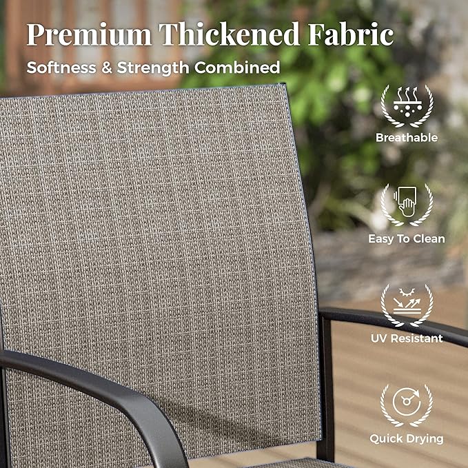 Patio Table and Chairs Set, Outdoor Dining Set for 6 with Brown Chairs and Teak Color Tabletop Outdoor Dining Table, 7-Piece Patio Furniture Set for Deck Backyard Lawn