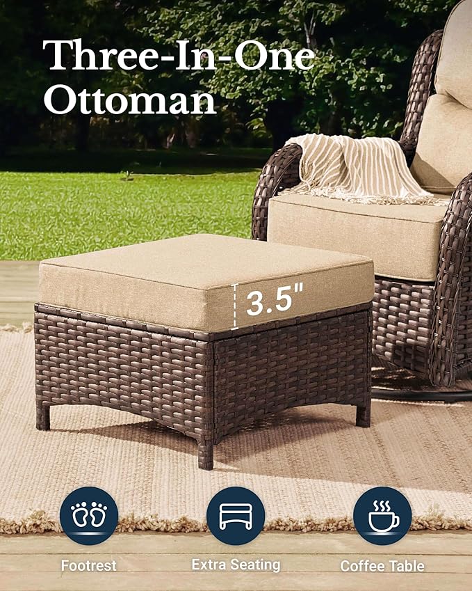 HILLGA Luxury Patio Furniture Set with 6-Inch Thick Cushions, High Back Outdoor Swivel Rocker Chairs and Patio Couch, 13-Piece All Weather Conversation Set for Porch Deck Pool Yard, Beige (V3)