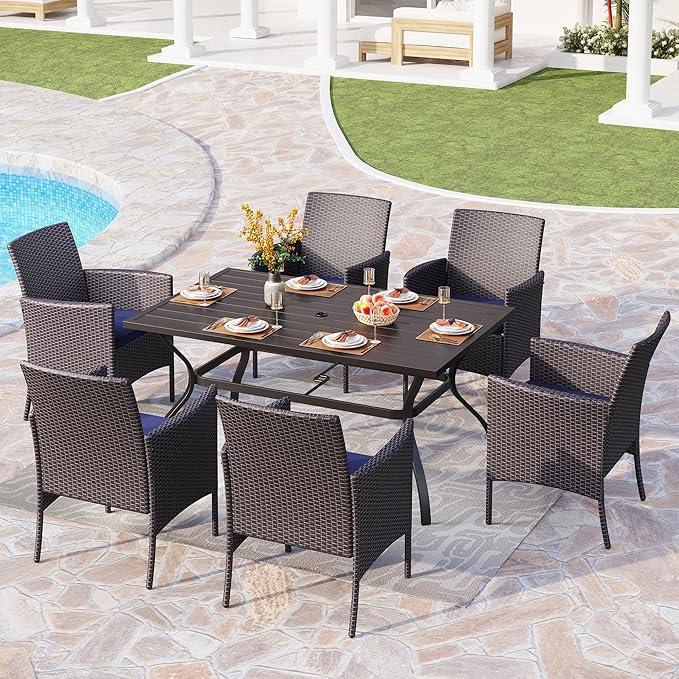PHI VILLA Outdoor Wicker Dining Chairs Set of 6, Modern PE Rattan Armchair with Cushions for Patio, Deck, Yard, Porch