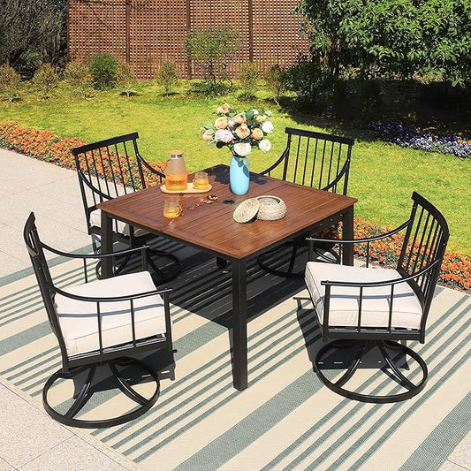 Sophia & William 5 Pcs Patio Furniture Outdoor Dining Set, 42" Square Metal Patio Table and Swivel Chairs with Cushions, Adjustable Umbrella Hole, Conversation Bistro Set for Garden,Yard,Deck