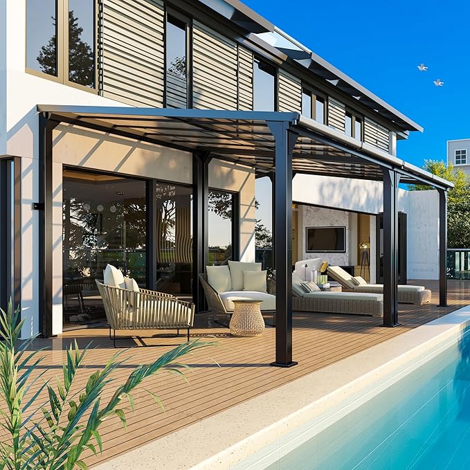 10 * 20FT Pergola,Outdoor Gazebo,Hardtop Lean to Gazebo,Wall Mounted Pergola,Pergolas Gazebos Clearance,Aluminum Frame Pergola,UV Resistant Patio Roof,Patio Awnings for Porch,Lawn,Backyard