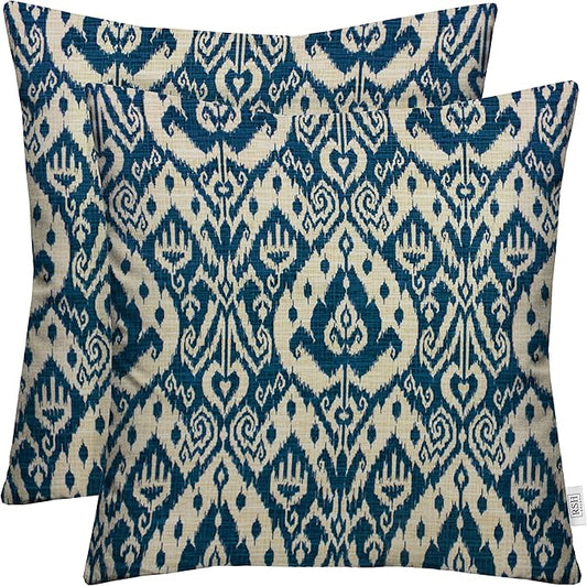RSH DECOR: Square Throw Pillows Set of 2 | 20” x 20” | All-Weather Spun Fabric | Water and Fade-Resistant | Outdoor Accent Pillows for Patio Furniture | Ashmore Marine