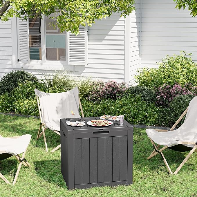 Outdoor Storage Box, 31 Gallon Deck Box, Large Resin Storage Cabinet for Gardening Tools, Patio Pillow, Lockable, Waterproof and UV Resistant