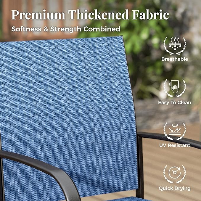 Patio Table and Chairs Set, Outdoor Dining Set for 6 with Blue Chairs and Teak Color Tabletop Outdoor Dining Table, 7-Piece Patio Furniture Set for Deck Backyard Lawn