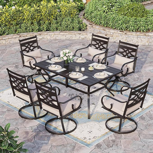 Sophia & William Swivel Patio Dining Set for 6, Outdoor Table and Chairs, Removable Seat Cushions, 60" Black Patio Dining Table