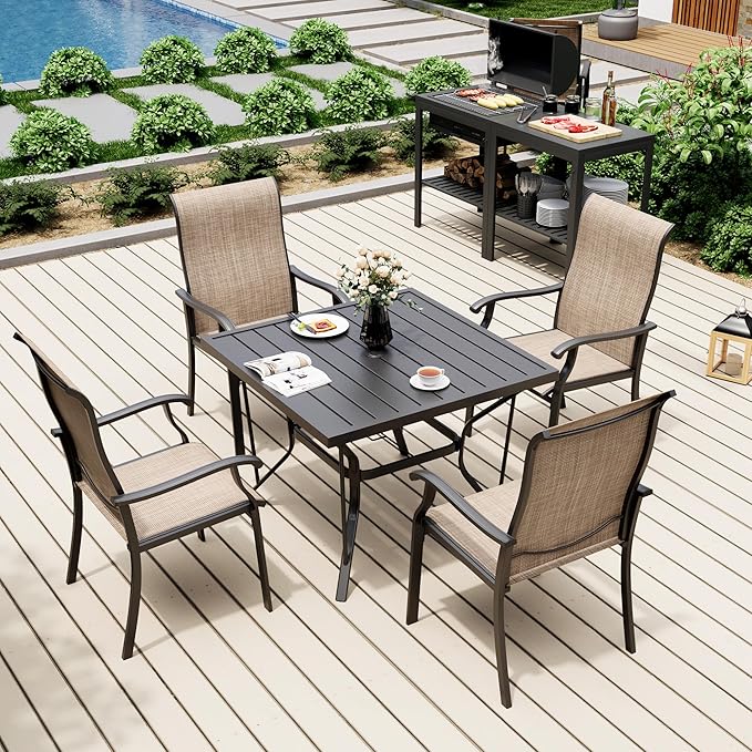 Pamapic Patio Chairs Set of 4, All-Weather Textilene Ergonomic Outdoor Dining Chairs for Garden Backyard Poolside Deck, Beige
