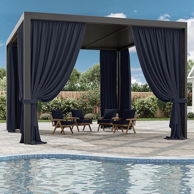 Gazebo Universal Replacement Privacy Curtain,12'×14' Gazebo Outdoor Waterproof Curtains, 4-Panels Sidewall Curtains with Double Zipper for Patio Canopy, Garden and Backyard (Curtain Only)