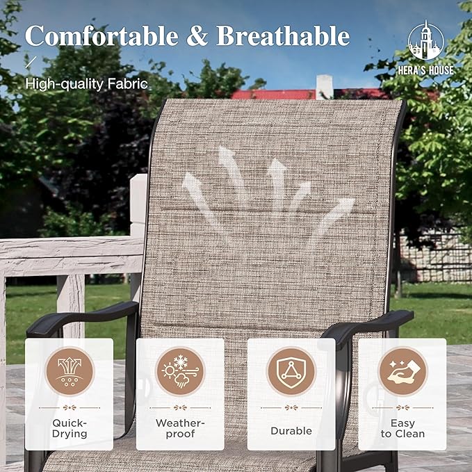 HERA'S HOUSE Premium Patio Dining Chair of 6, Rust Resistant Outdoor Chair with Textilene Padded Seat, Supports up to 350lbs with Comfort and Durability for Lawn Kitchen Garden Backyard