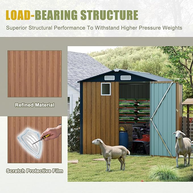 6x8 FT Sheds & Outdoor Storage,Steel Storage Shed with Lockable Doors and Window,Waterproof Garden Shed w/Roof Slope Design & Weather Versatility,Tool House for Storing Bicycles,Yellow