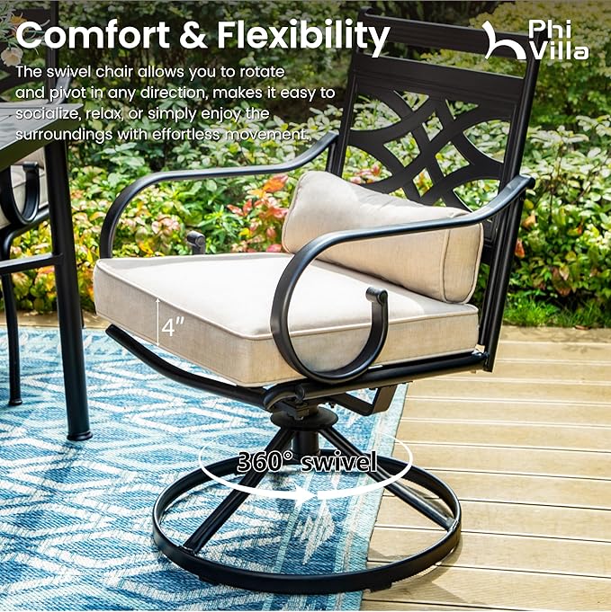 PHI VILLA 7 Pcs Patio Dining Set,Outdoor Table Chair Set for 6 with Outdoor Chairs and Metal Frame Steel Rectangular Table,Outdoor Dining Furniture with Cushion and Pillow for Garden Lawn Deck