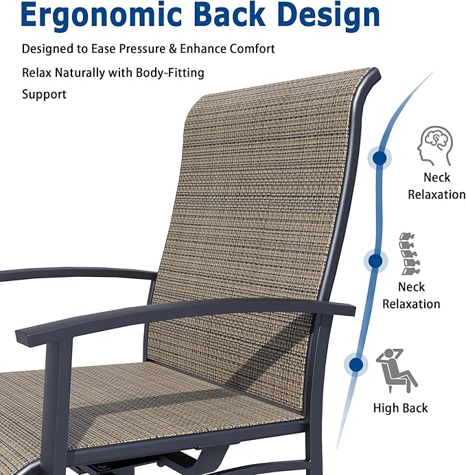 Patio Swivel Chairs Set of 2, Outdoor Swivel Chairs with Armrest, High Back Patio Chair with Metal Frame, All-Weather Outdoor Dining Chair for Deck, Porch and Lawn, Mocha