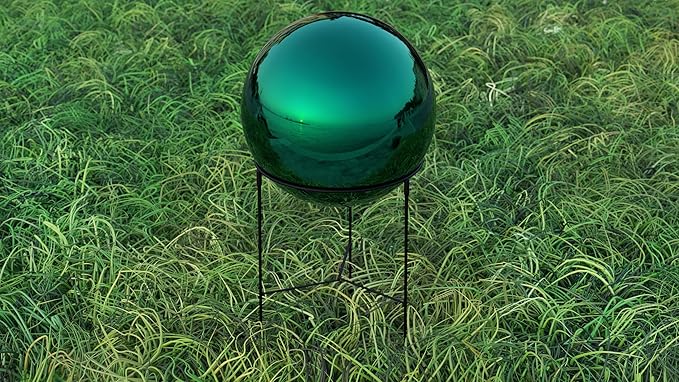Lulu Decor, Teal Stainless Steel Gazing Mirror Ball Size 12 with Stand