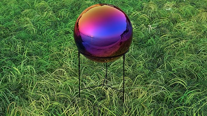Lulu Decor, Rainbow Stainless Steel Gazing Mirror Ball Size 12 with Stand