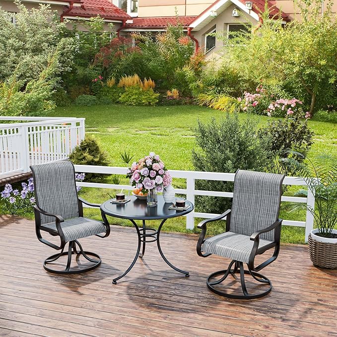 UDPATIO Outdoor Swivel Dining Chairs Set of 2, Patio Dining Chairs High Back with All Weather Breathable Textilene, Metal Rocking Frame for Lawn Garden Backyard, Gray White