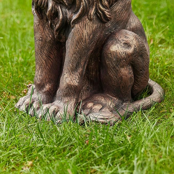 Glitzhome Guardian Sitting Lion Garden Statue MGO Outdoor Decoration, 27.75" H, Bronze
