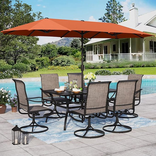 Sophia & William Patio Set with Umbrella 8 Pieces Outdoor Dining Set for 6 with 13ft Double-Sided Patio Umbrella Red, 6 x Swivel Patio Chairs, 1 Metal Table for Lawn Garden