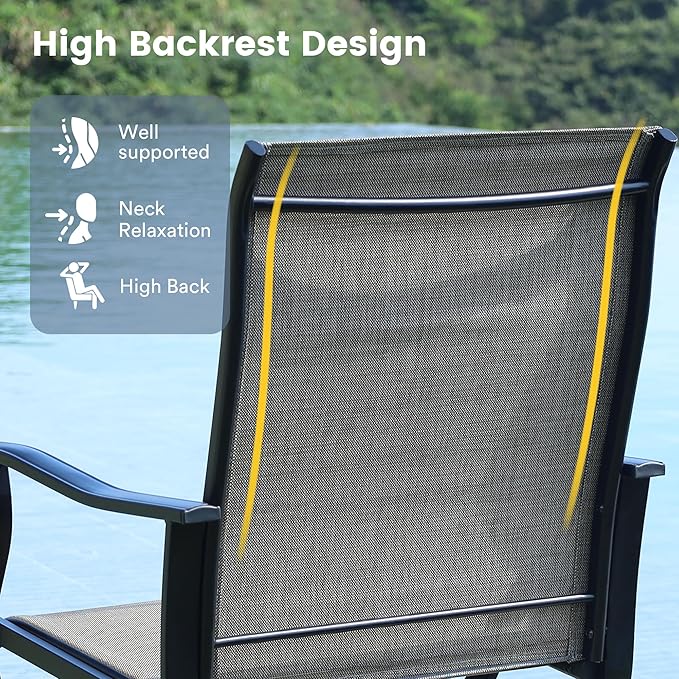 VICLLAX 7 Pieces Patio Dining Set for 6, Outdoor Furniture Set Includes 47.2" Outdoor Round Table and 6 Patio Swivel Chairs for Lawn Garden, Black Tabletop and Mixed Brown Fabric