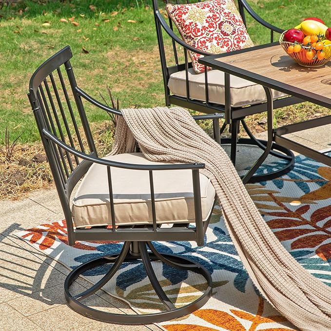 Sophia & William 5 Pieces Patio Furniture Set for 4 People, Metal Patio Outdoor Dining Set with Imitation Wood Patio Table and Swivel Chairs, Conversation Bistro Set for Garden, Yard, Poolside