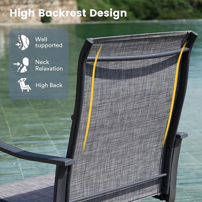 VICLLAX Patio Dining Set for 6, 7 Pieces Outdoor Furniture Includes 47.2" Round Patio Table with Umbrella Hole and 6 Outdoor Swivel Chairs for Lawn Garden, Black Tabletop and Dark Grey Fabric