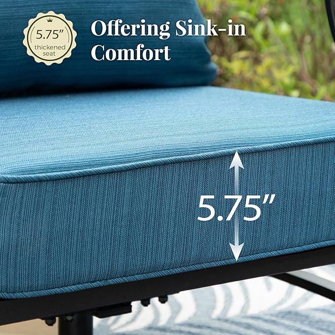 Patio Furniture Set 5 pcs, Outdoor Patio Furniture, 3-Seat Sofa, 2 Single Chairs, 2 Ottomans and 5.75" Extra Thick Cushion, Conversation Set for Backyard Deck,Gemstone Blue