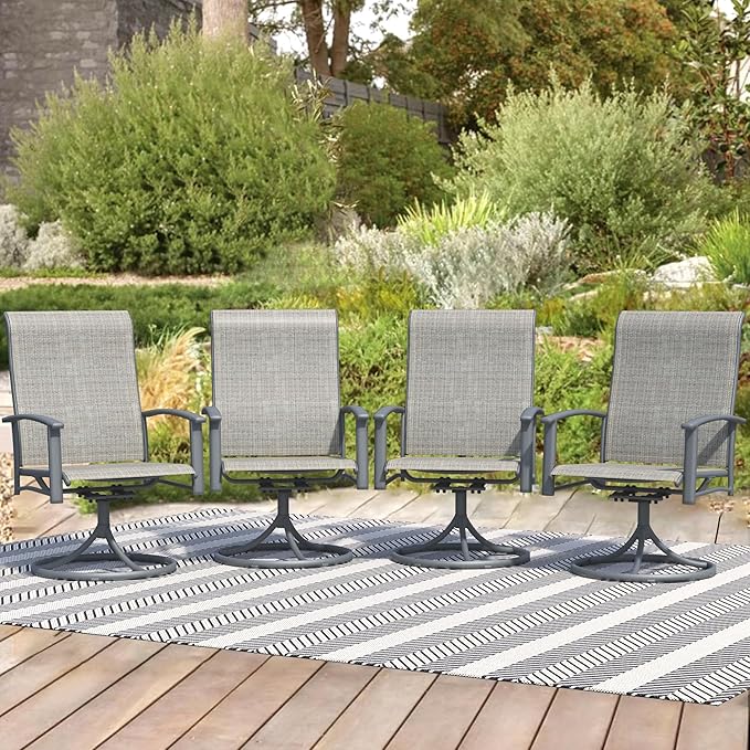 Patio Swivel Chairs Set of 4, Outdoor Swivel Chairs with Armrest, High Back Patio Chair with Metal Frame, All-Weather Outdoor Dining Chair for Deck, Porch and Lawn, Grey