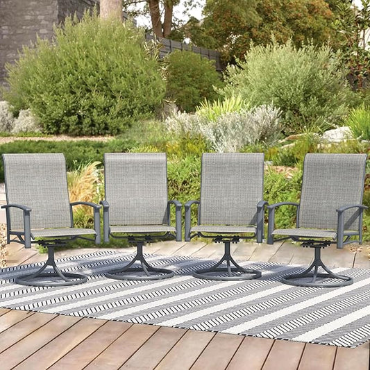 Patio Swivel Chairs Set of 4, Outdoor Swivel Chairs with Armrest, High Back Patio Chair with Metal Frame, All-Weather Outdoor Dining Chair for Deck, Porch and Lawn, Grey