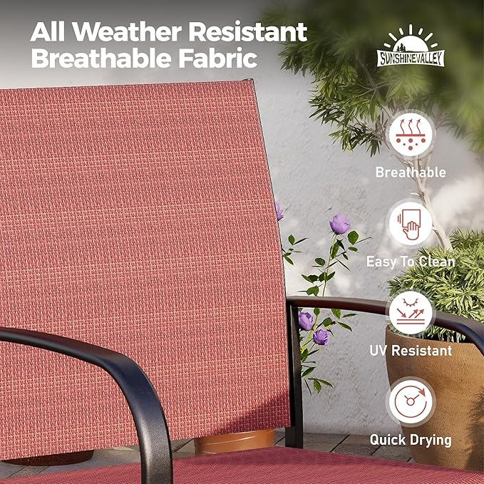 7 Pcs Patio Dining Set for 6, Rectangular Metal Dining Table with Umbrella Hole and 6 Chairs, Outdoor Table and Chairs Set for Lawn Garden Backyard and Deck, Red
